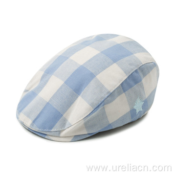 Cotton checked beret with embroidery